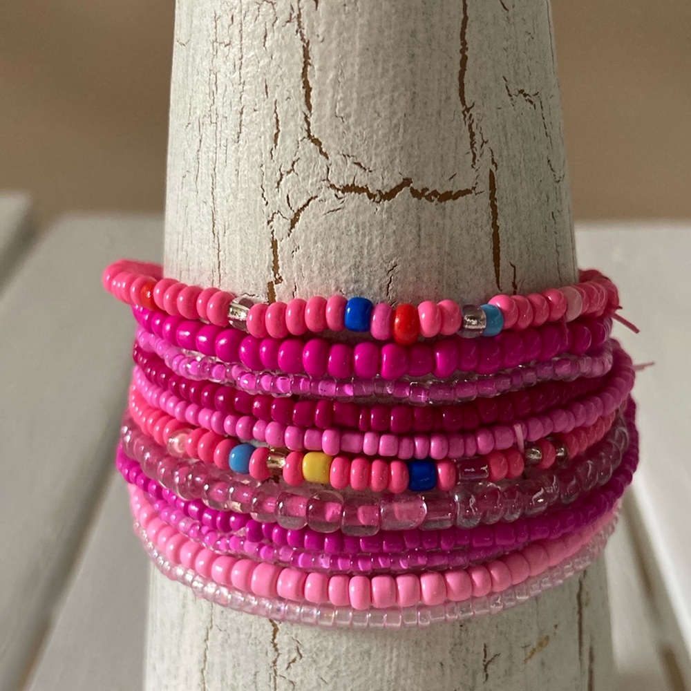 Boho Stackable Stack Pink Bracelet Set of 11 with gift bag NWT Multicolor